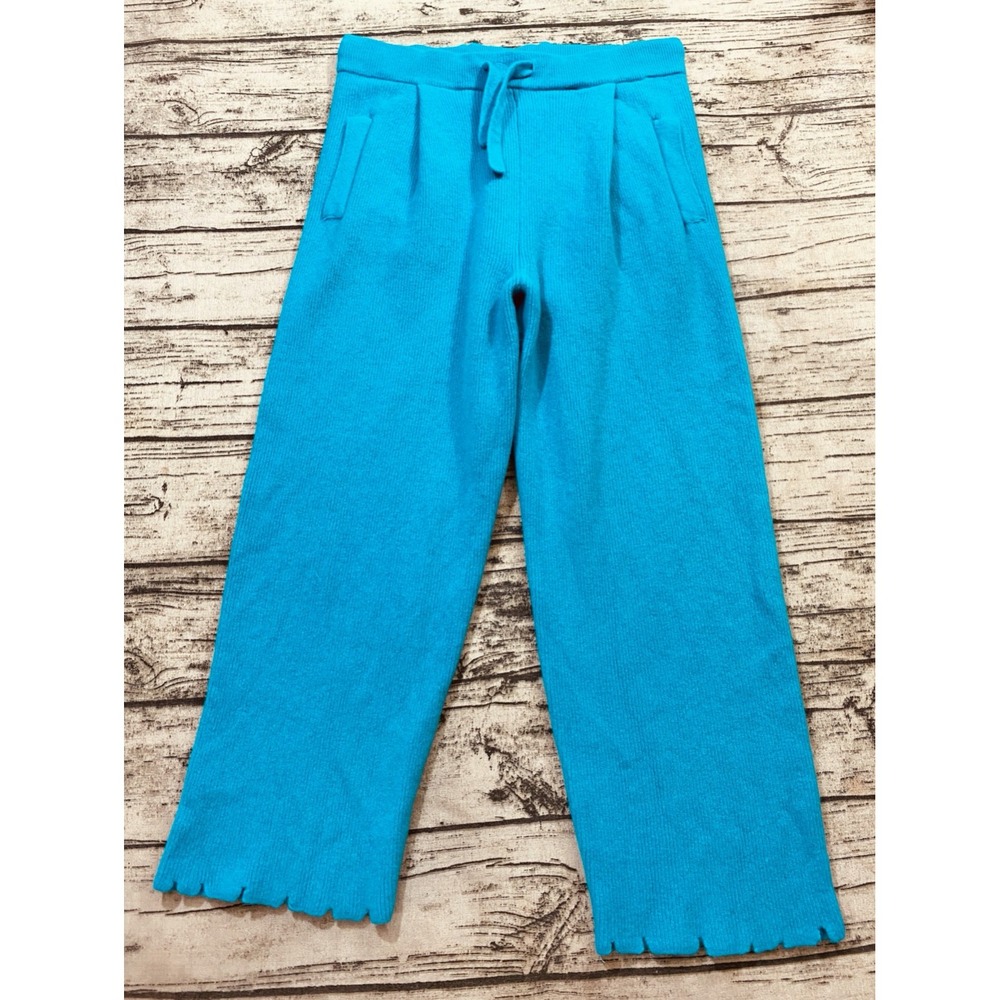 Laneus Womens 50 12 Superfine Wool Knit Jogger Pleated Sweat Pants Turquoise